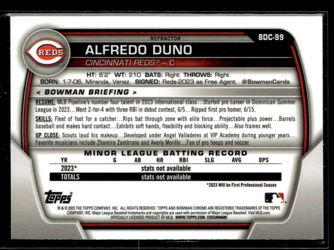 2023 Bowman Draft #BDC-99 Alfredo Duno Chrome Refractor