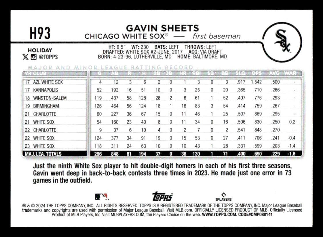 2024 Topps Holiday #H93 Gavin Sheets