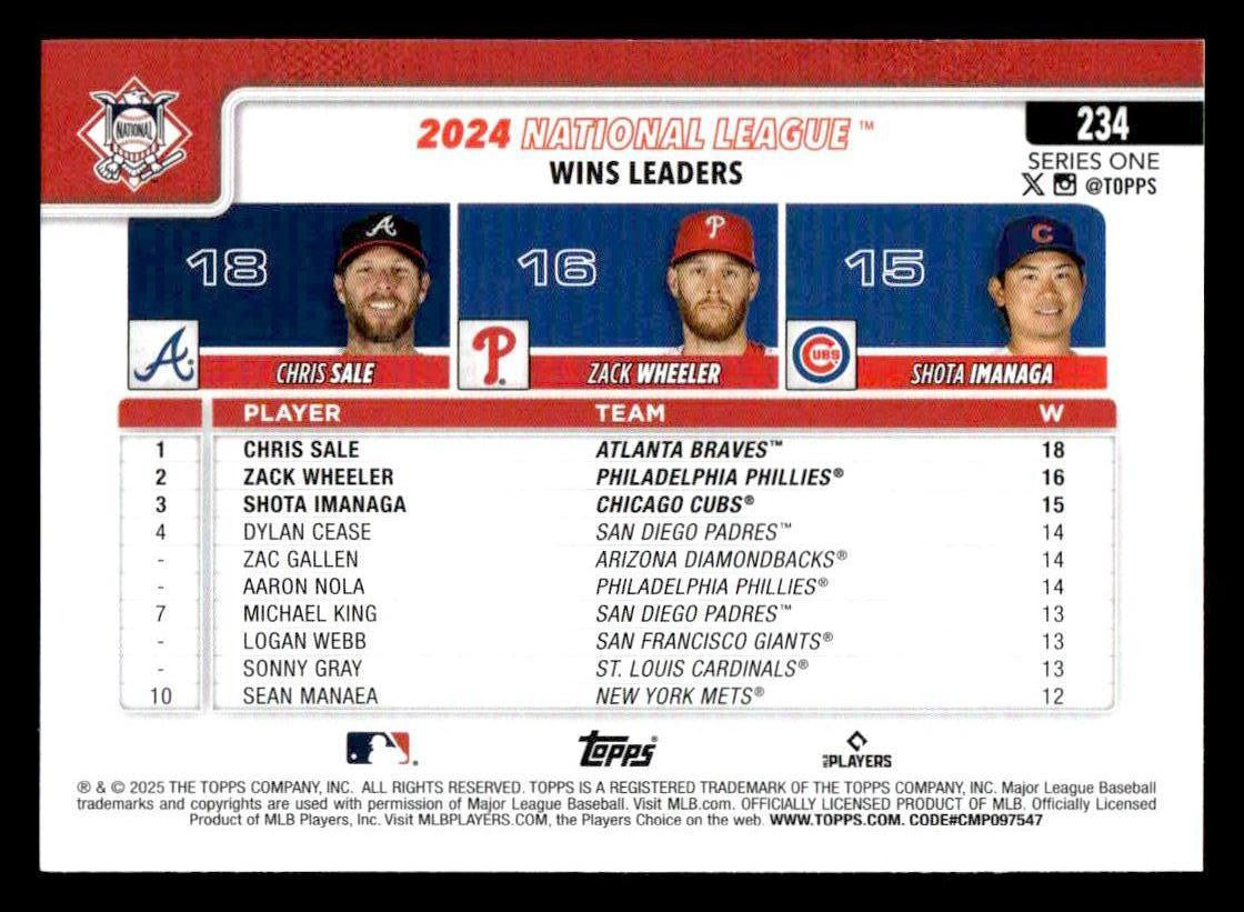 2025 Topps #234 Natl League Wins (Sale/Wheeler/Imanaga)
