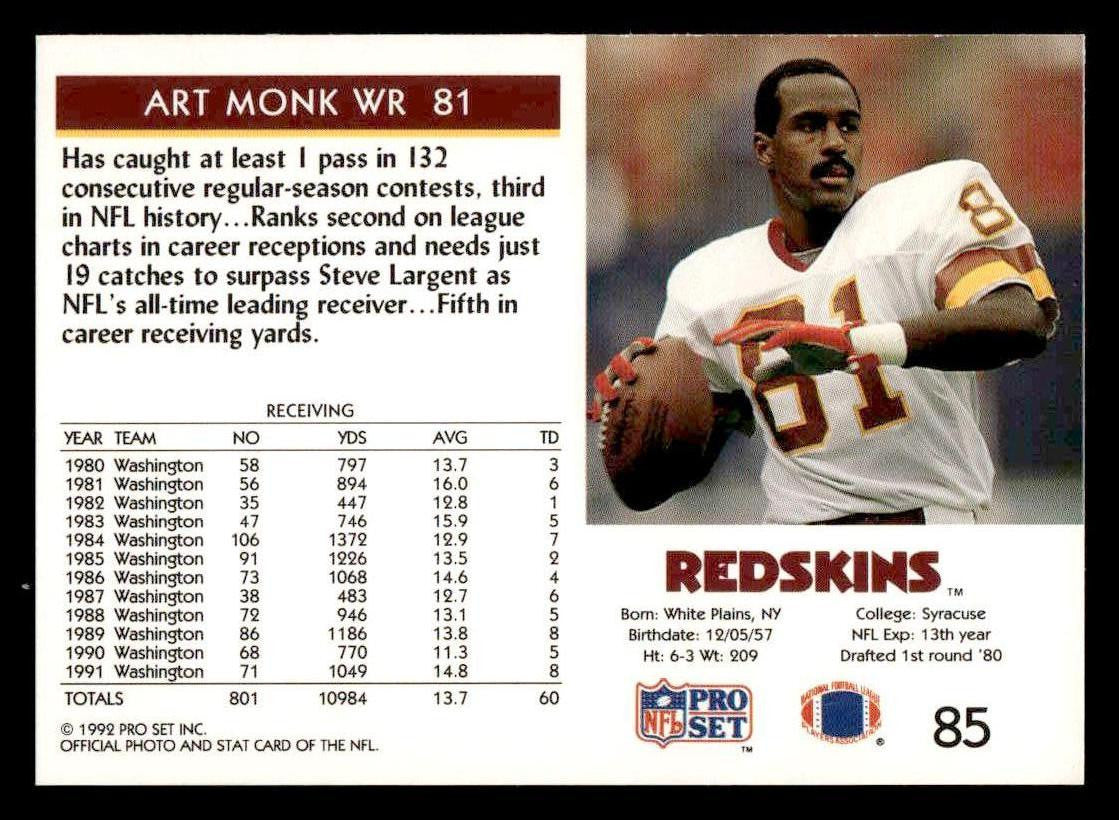 1992 Pro Set #85 Art Monk